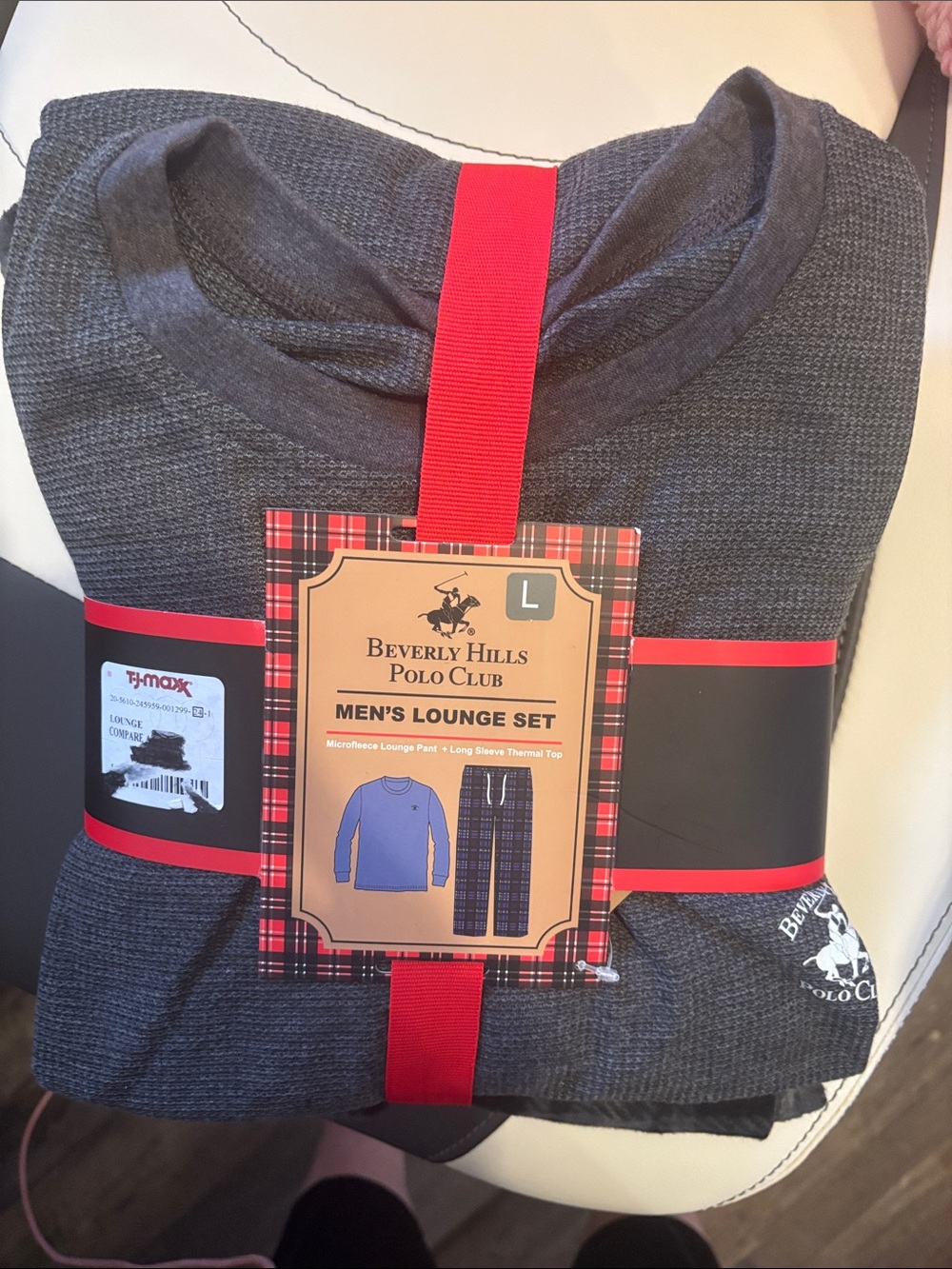 Beverly Hills Polo Club Men's Charcoal Gray Lounge Set with Red Accent Band